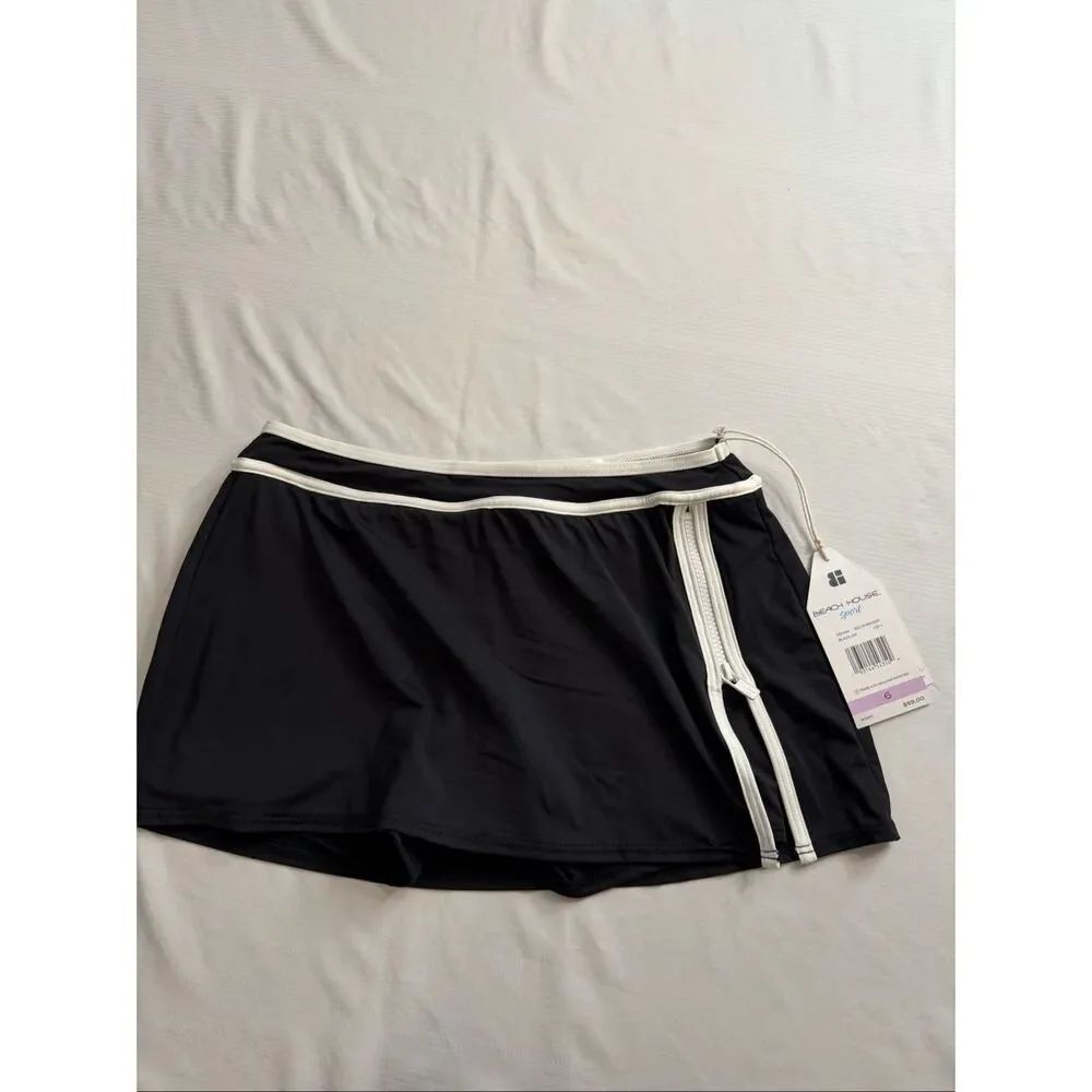 NWT Beach House Sport Excel Zip Black Swim Skort Skirt Size 6 New